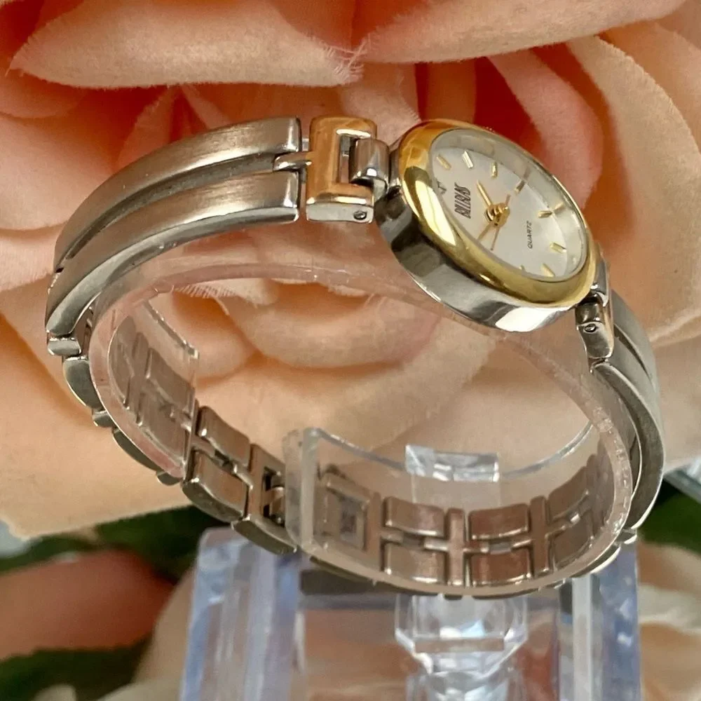 Vintage Bill Blass Diamond Accented Oval Dial Tri-Color Bracelet Watch